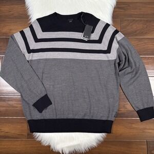 Armani Exchange A/X Men's Size XXL Black Gray Stripe Wool Blend Sweater